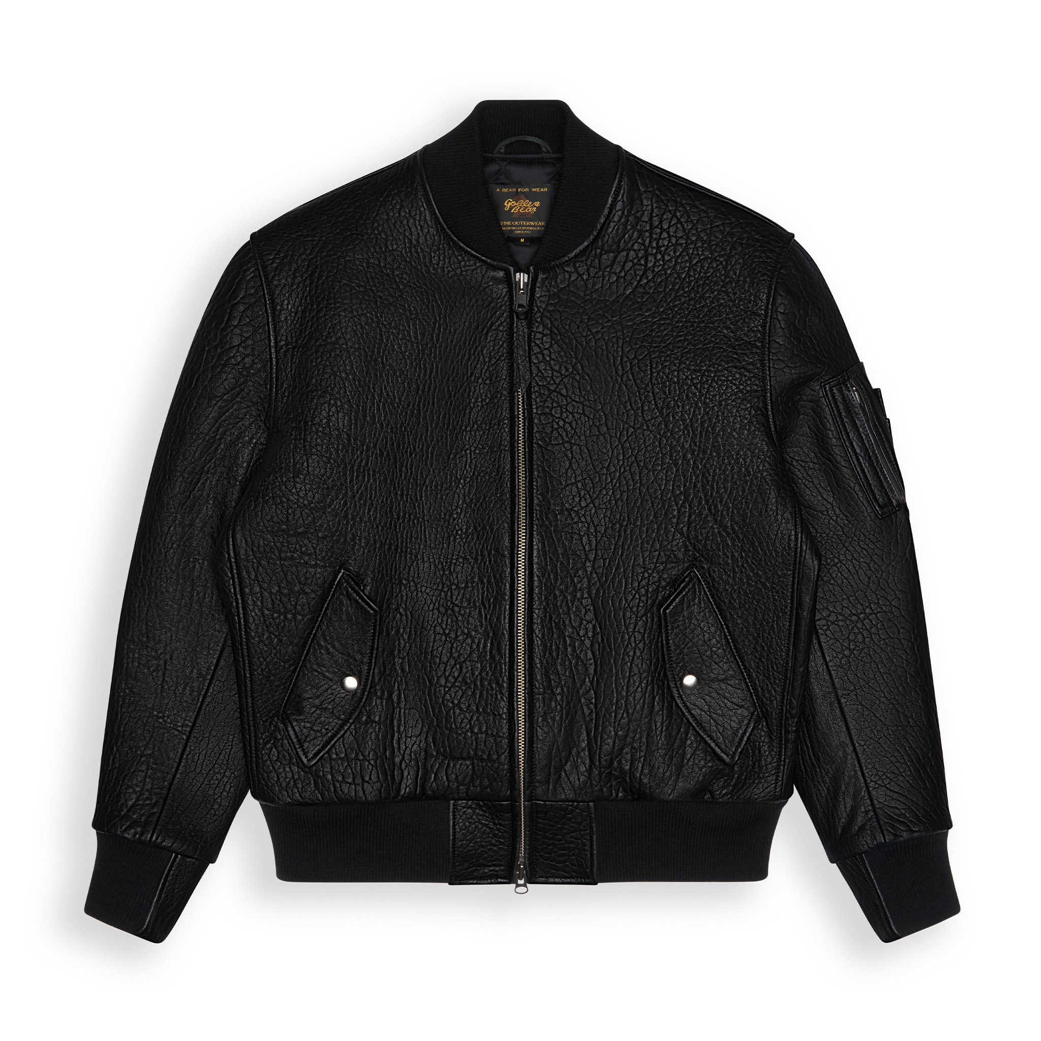 THE PACIFIC - Black Leather MA-1 Bomber Jacket Classic Fit