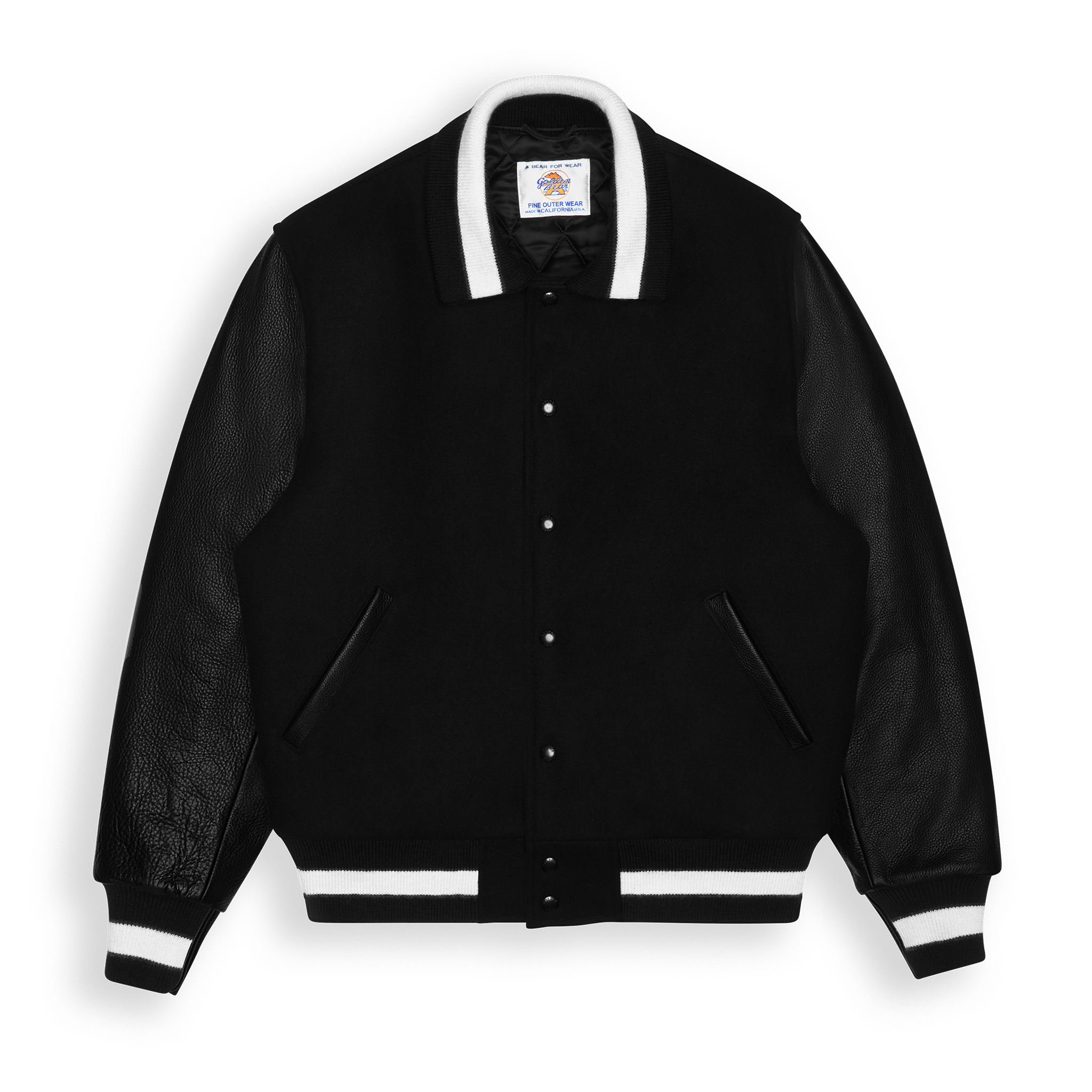 THE BYRON - Black/Black Contrast Stripe Knit Collar Varsity Jacket