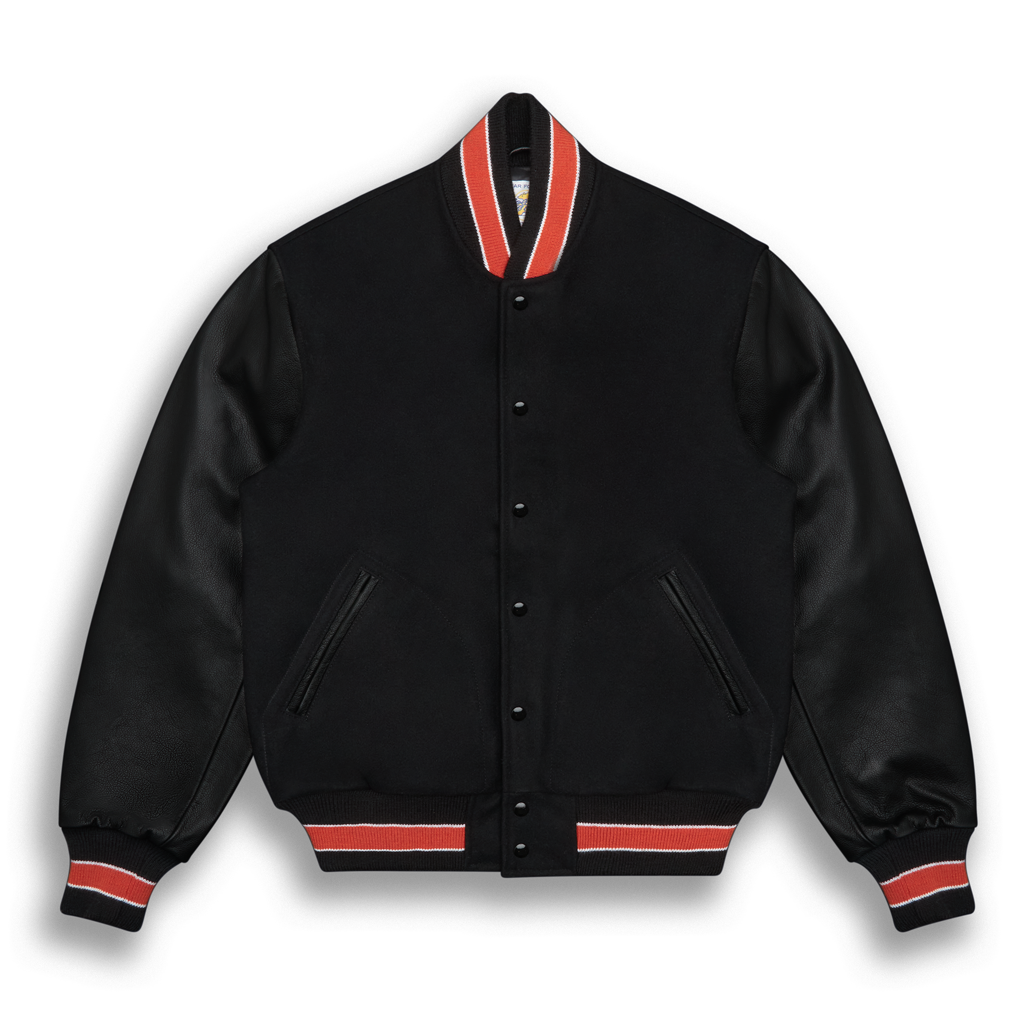 THE ALBANY - Black Melton Wool/Black Leather/Orange Stripe Classic