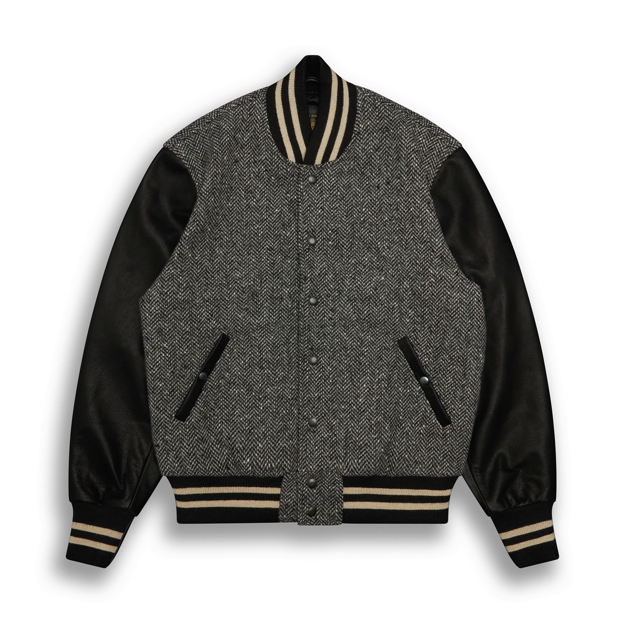 THE ALBANY - Black-Cream Herringbone Wool/Black Leather Classic THE ALBANY - Black-Cream Herringbone Wool/Black Leather Classic