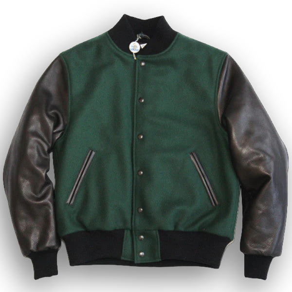 THE ALBANY - Forest Wool/Black Leather Contemporary Fit Varsity