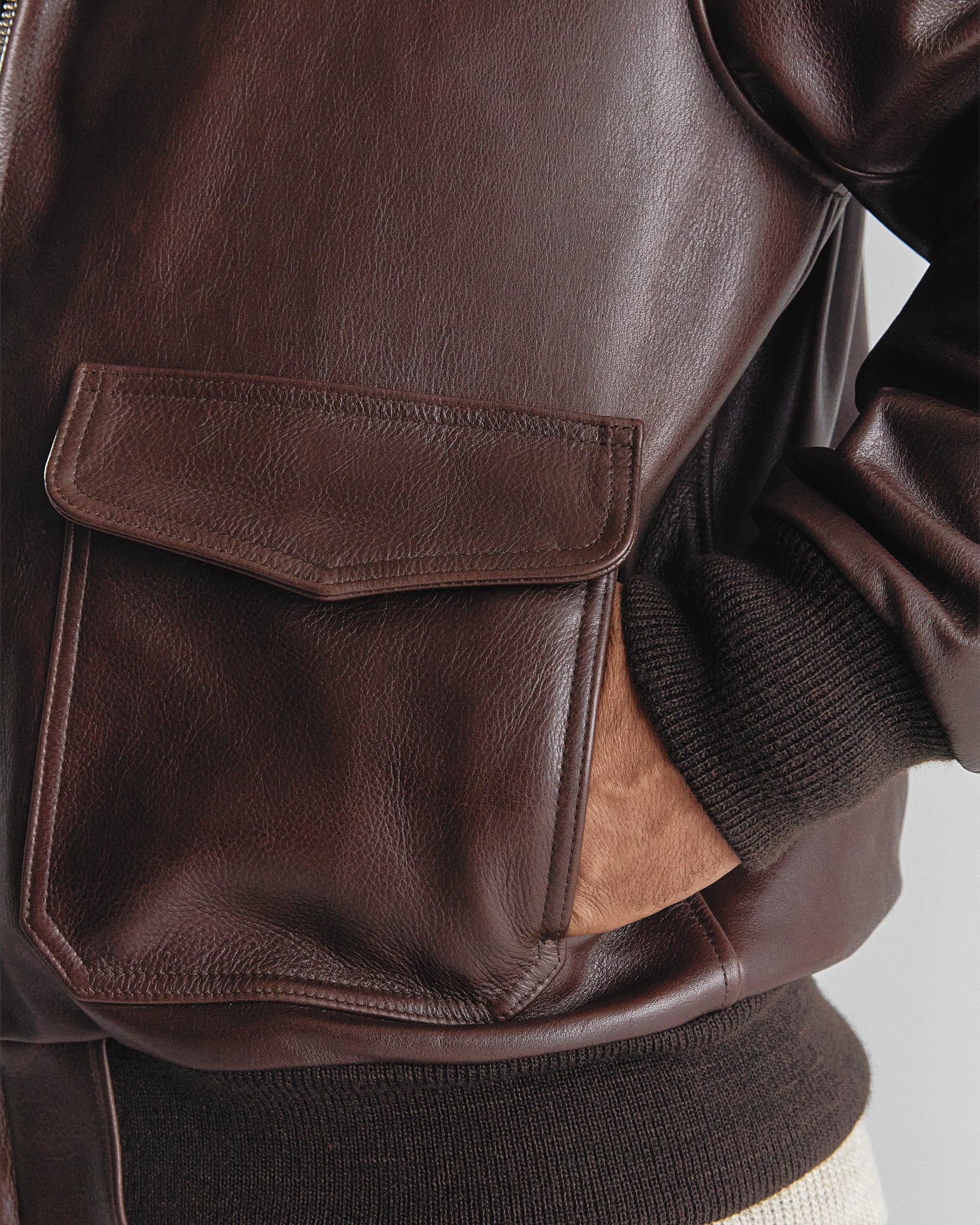 THE CARTER - Brown Leather Bomber Jacket Classic Fit