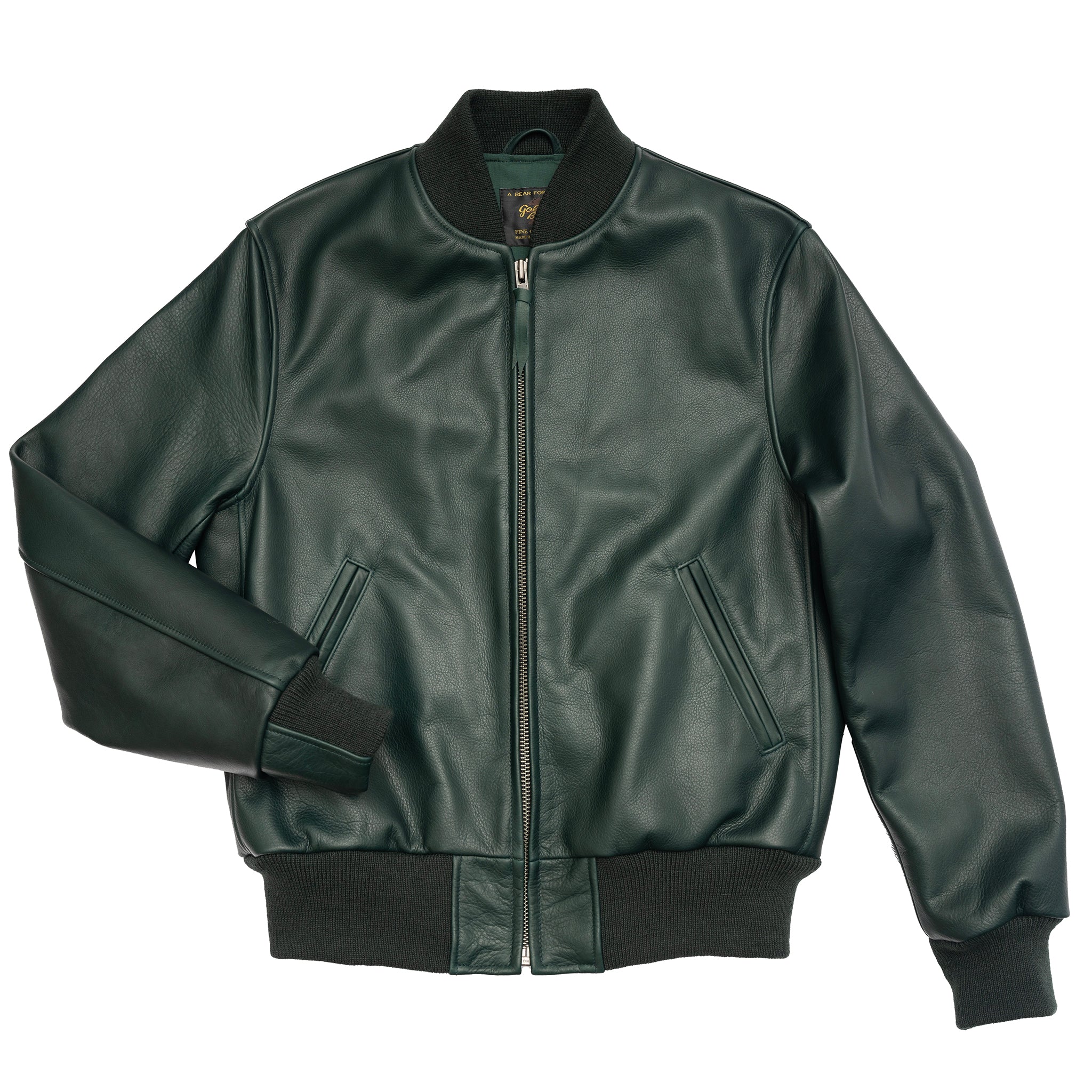 The Ashbury - Dark Green Aniline Cow Baseball Jacket - Contemporary Fit - Golden Bear Sportswear 