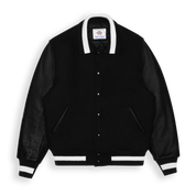 THE BYRON - Black/Black Contrast Stripe Knit Collar Varsity Jacket Classic Fit