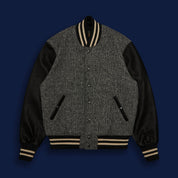 THE ALBANY - Black-Cream Herringbone Wool/Black Leather Classic Fit - Golden Bear Sportswear 