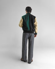 THE ALBANY SPLIT - Color Block Forest Green and Black Melton Wool/Stone Leather Classic Fit
