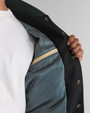 THE ALBANY SPLIT - Color Block Forest Green and Black Melton Wool/Stone Leather Classic Fit