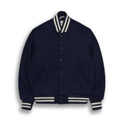 THE PORTOLA - Navy Wool/Striped Cuff Classic Fit