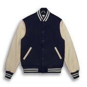 THE ALBANY - Navy Melton Wool/Stone Leather Contemporary Fit