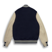 THE ALBANY - Navy Melton Wool/Stone Leather Contemporary Fit