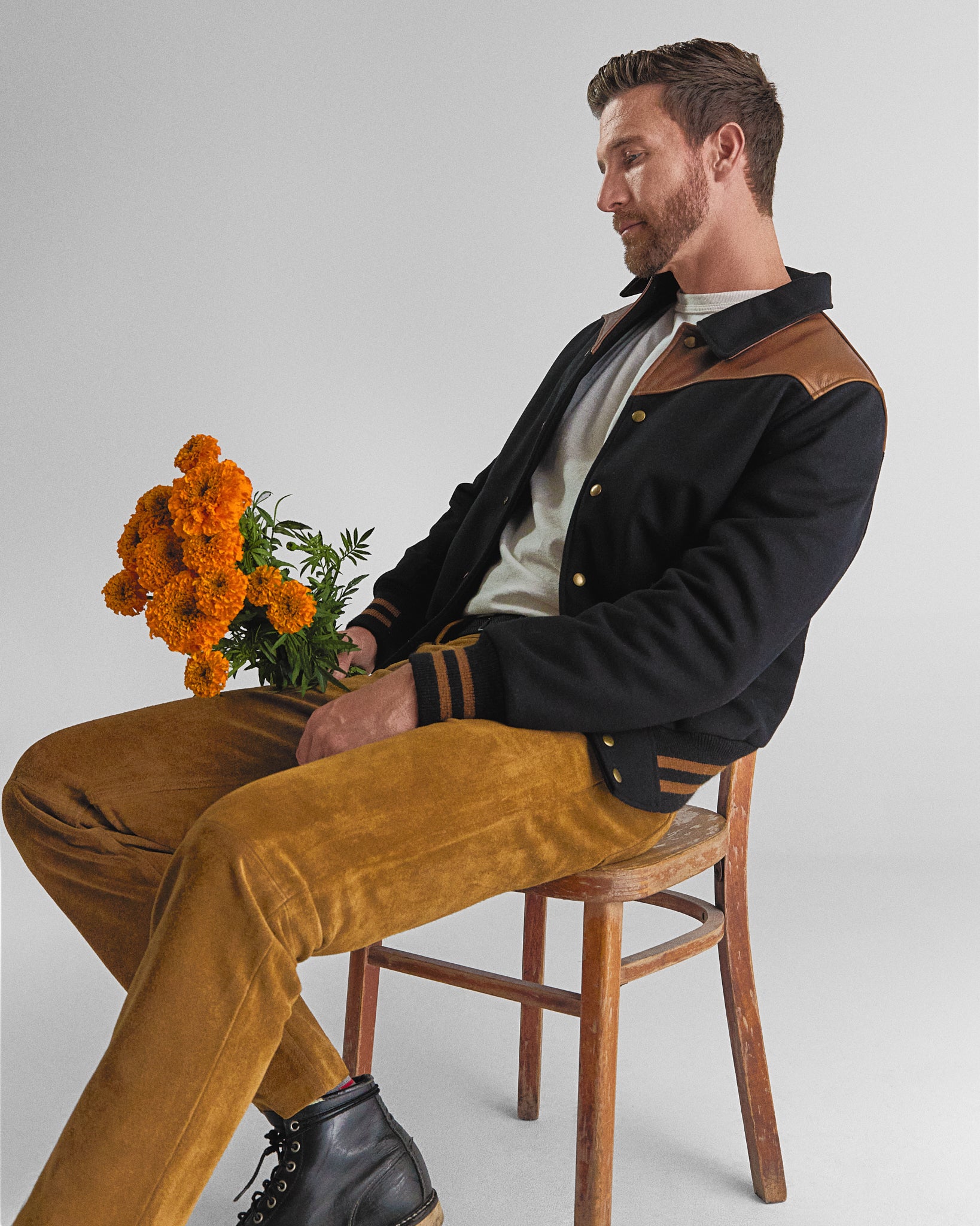 THE LOBOS - Western Varsity Jacket Black/Espresso Classic Fit