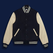 THE ALBANY - Navy Melton Wool/Stone Leather Tall Contemporary Fit - Golden Bear Sportswear 