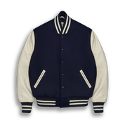 THE ALBANY - Navy Melton Wool/Stone Leather Classic Fit