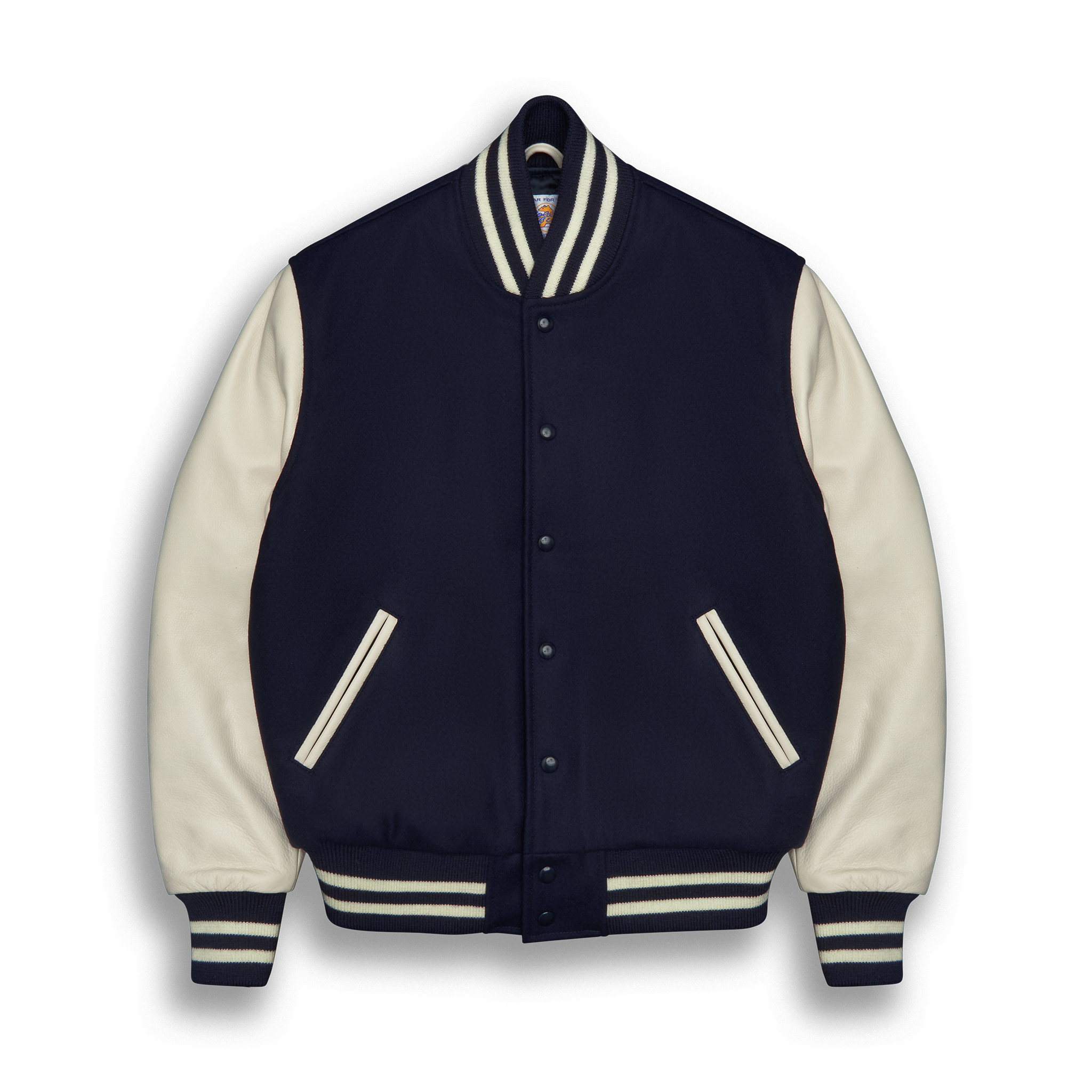 THE ALBANY - Navy Melton Wool/Stone Leather Classic Fit