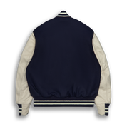 THE ALBANY - Navy Melton Wool/Stone Leather Classic Fit