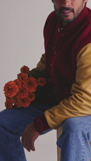 THE 9ER - Red Melton Wool/Gold Leather Cap