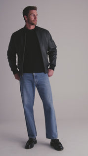 THE PACIFIC - Black Leather MA-1 Bomber Jacket Classic Fit