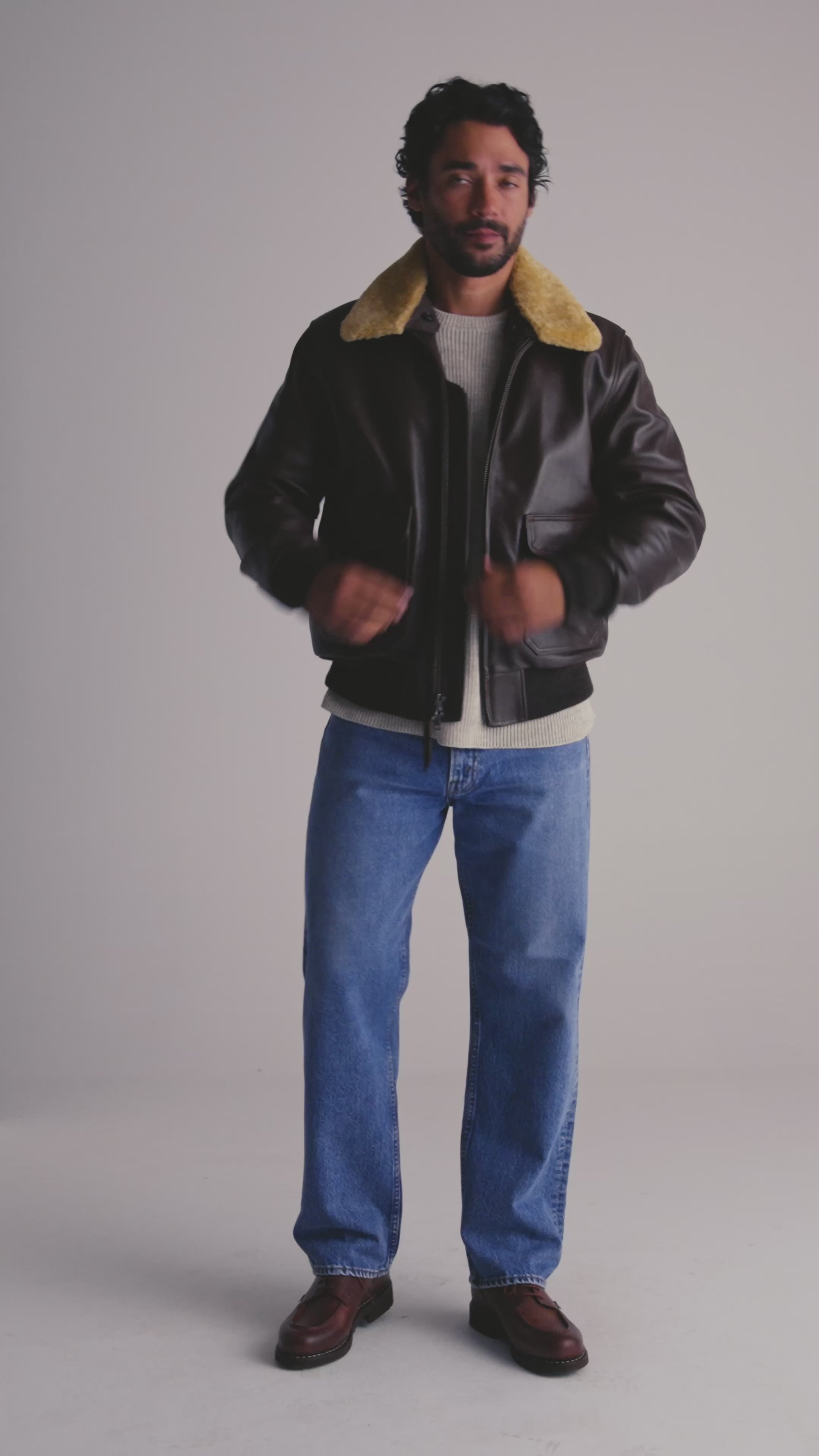 THE CARTER - Brown Leather Bomber Jacket Classic Fit