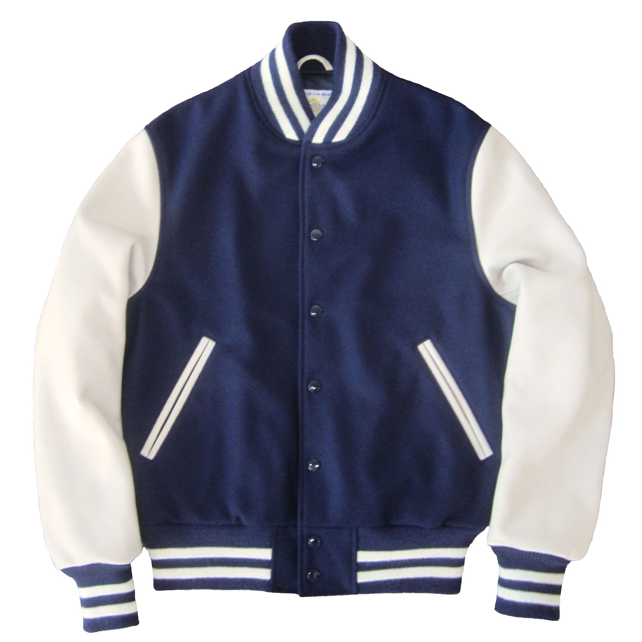 Navy/Stone Contemporary Fit Varsity Jacket - Golden Bear Sportswear 