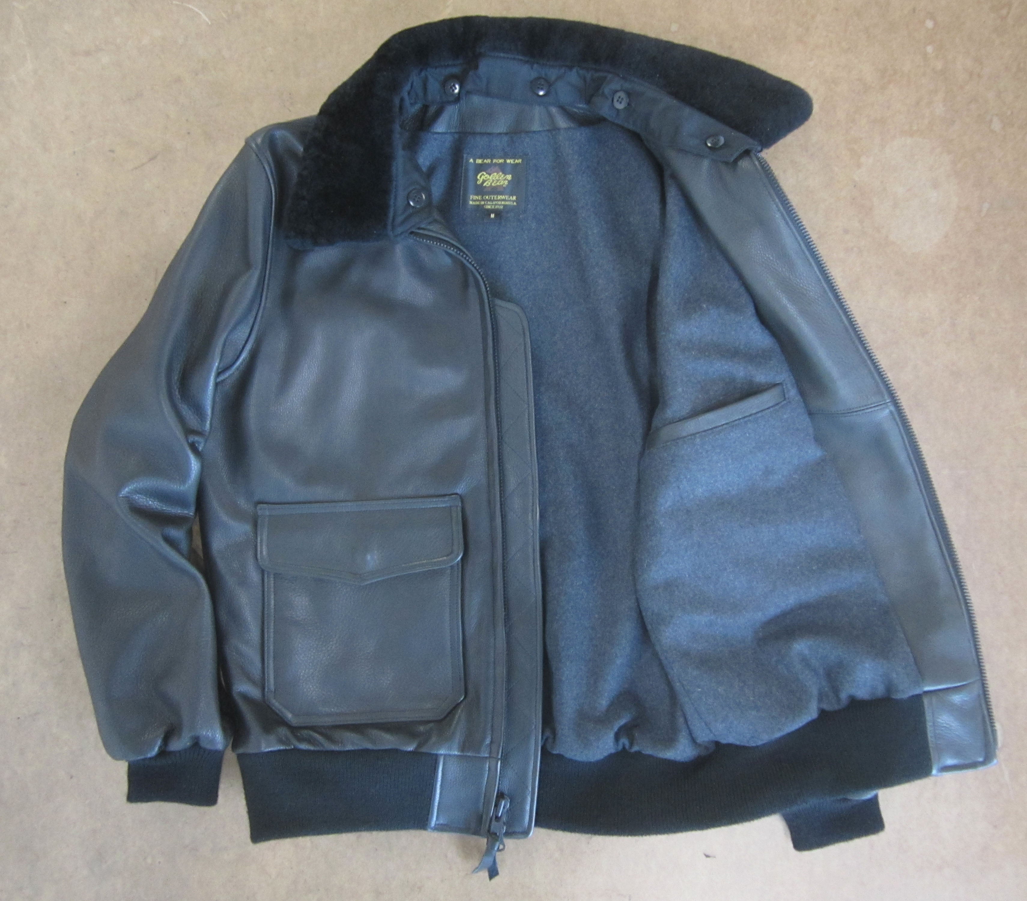 The Carter Dk Brown or Black Naked Leather Bomber Jacket with Detach Golden Bear Sportswear