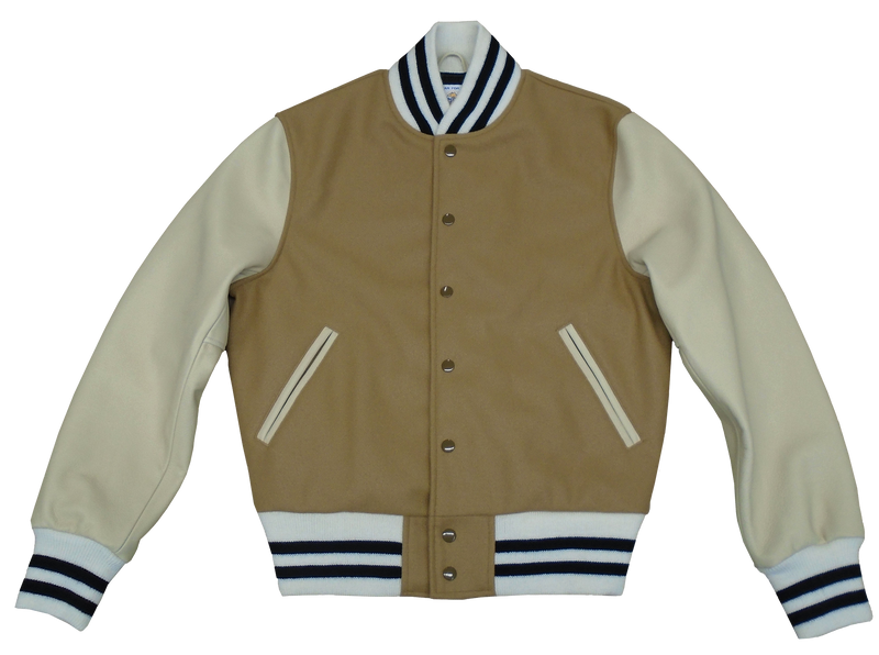 Beige letterman jacket clearance
